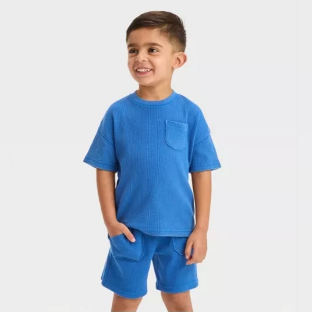 NWT Cat & Jack Toddler Boys' Short Sleeve Thermal Top and Shorts Set, Blue, 12M